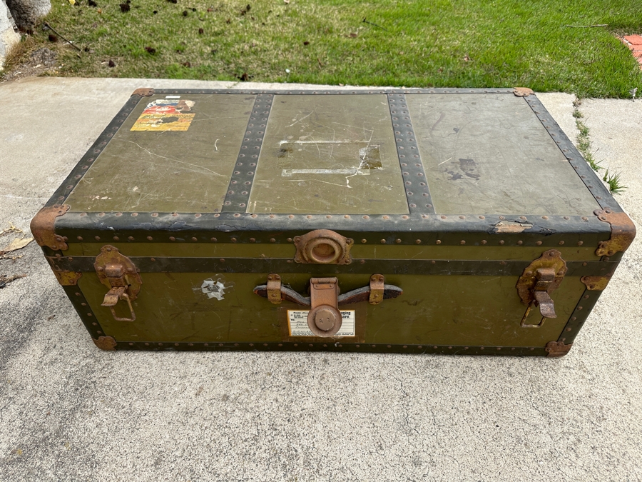 Just Added - Vintage Green Military Foot Locker Trunk 37W X 20D X 12.5H [Photo 2]