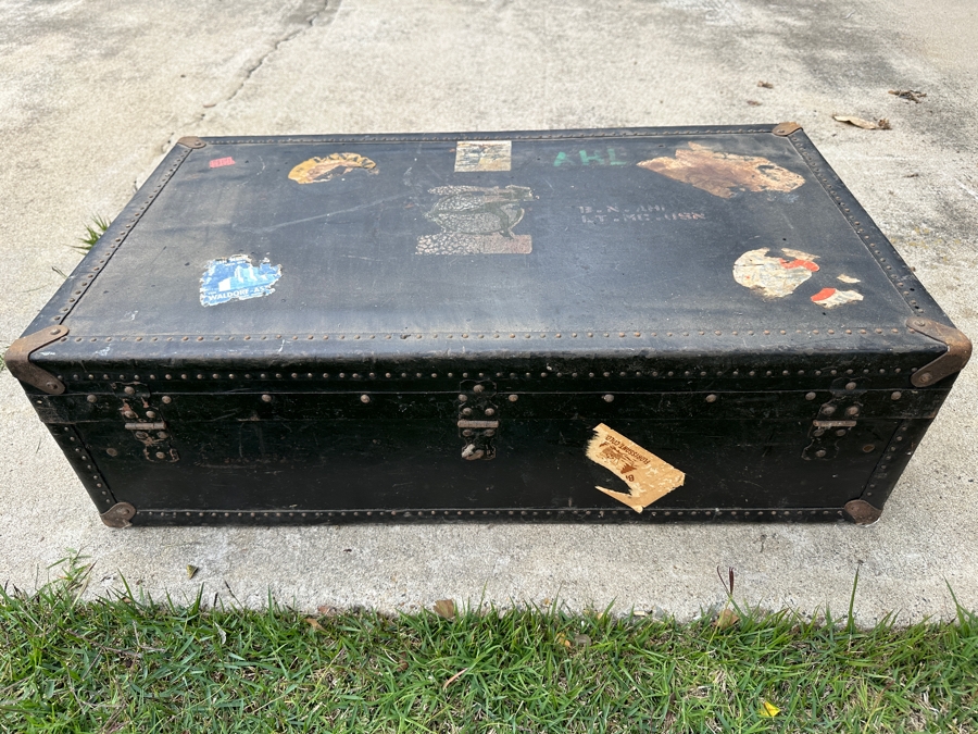 Just Added - Vintage Black Foot Locker Trunk Filled With Vintage Dolls 30W X 17D X 9H [Photo 7]