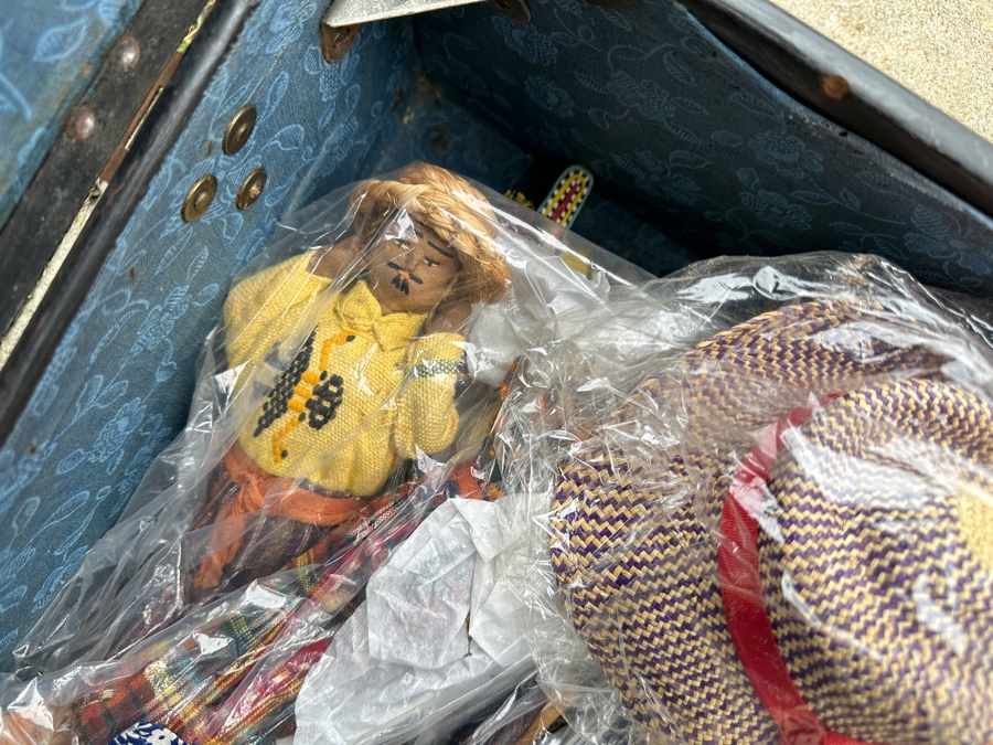 Just Added - Vintage Black Foot Locker Trunk Filled With Vintage Dolls 30W X 17D X 9H [Photo 15]