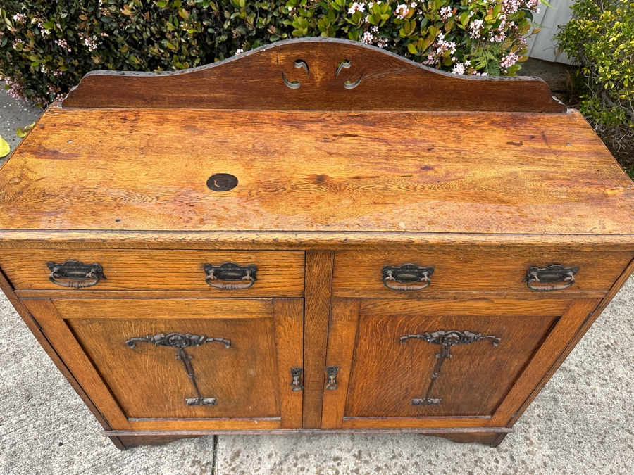 Just Added - Vintage Arts And Crafts Tiger Oak Sideboard Cabinet 48W X 16D X 43H [Photo 5]