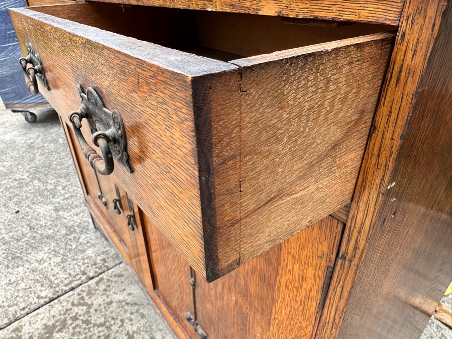 Just Added - Vintage Arts And Crafts Tiger Oak Sideboard Cabinet 48W X 16D X 43H [Photo 6]