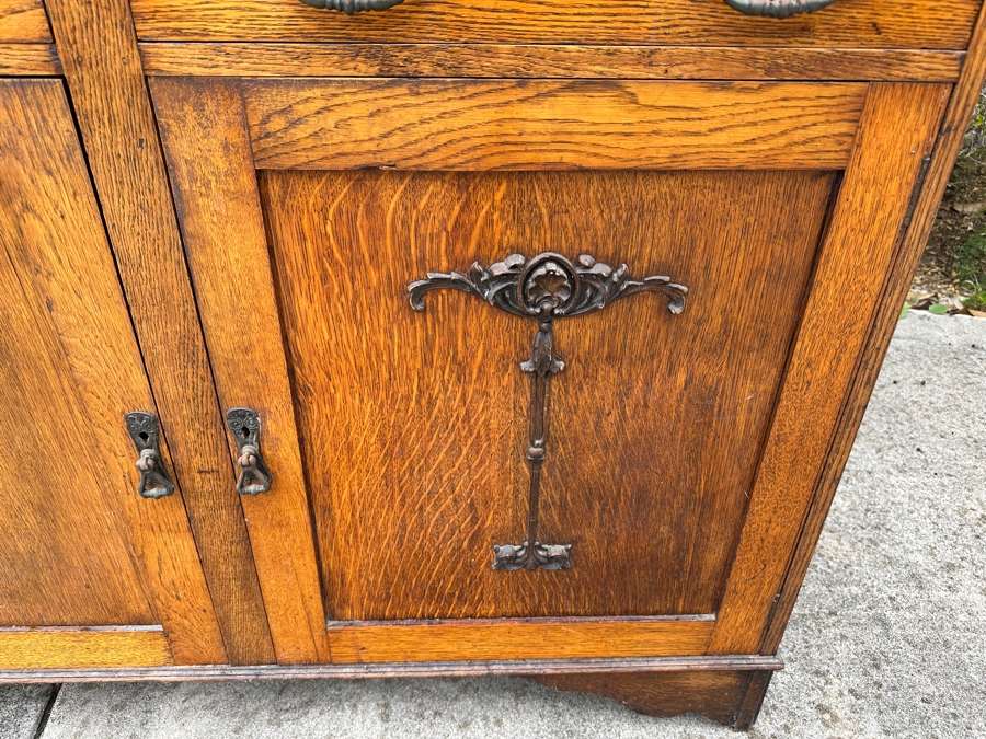 Just Added - Vintage Arts And Crafts Tiger Oak Sideboard Cabinet 48W X 16D X 43H [Photo 3]