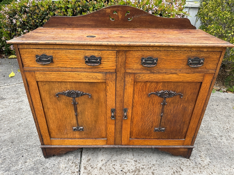 Just Added - Vintage Arts And Crafts Tiger Oak Sideboard Cabinet 48W X 16D X 43H [Photo 2]