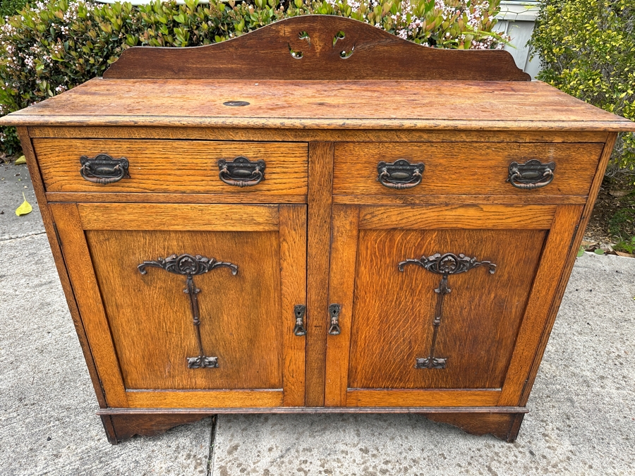 Just Added - Vintage Arts And Crafts Tiger Oak Sideboard Cabinet 48W X 16D X 43H [Photo 1]