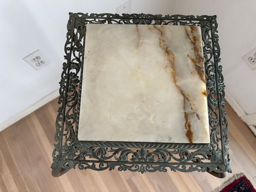Just Added - Antique Victorian Brass And Marble Plant Stand 14W X 14D X 30.5H [Photo 3]