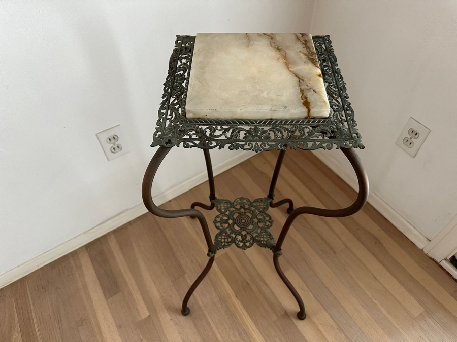 Just Added - Antique Victorian Brass And Marble Plant Stand 14W X 14D X 30.5H [Photo 2]