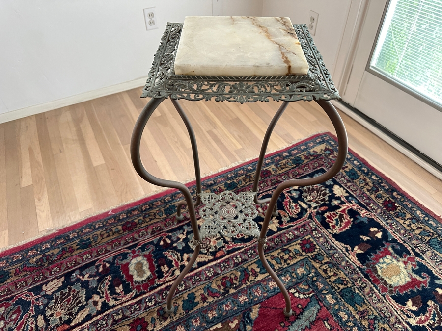 Just Added - Antique Victorian Brass And Marble Plant Stand 14W X 14D X 30.5H [Photo 5]
