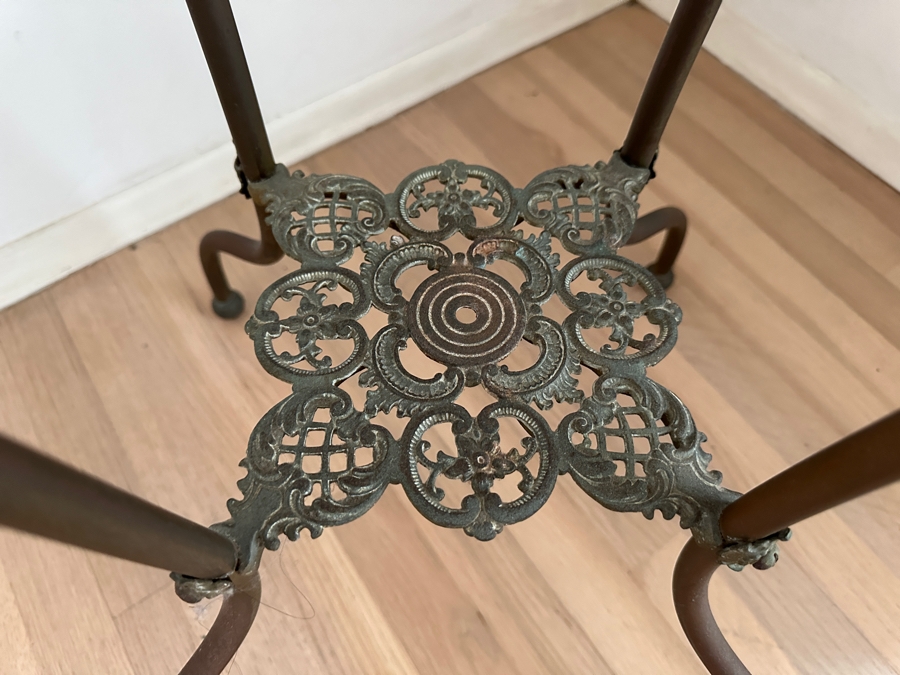 Just Added - Antique Victorian Brass And Marble Plant Stand 14W X 14D X 30.5H [Photo 4]
