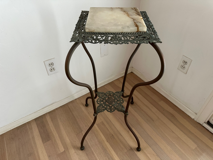 Just Added - Antique Victorian Brass And Marble Plant Stand 14W X 14D X 30.5H [Photo 1]