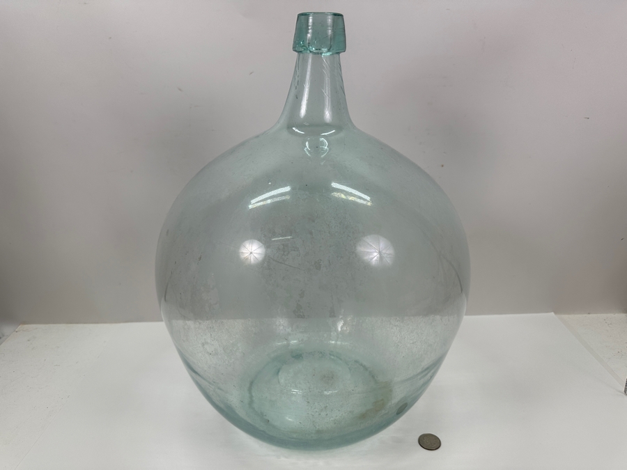 Just Added - Large Hand Blown Light Blue Glass Water Bottle 13W X 18H [Photo 5]