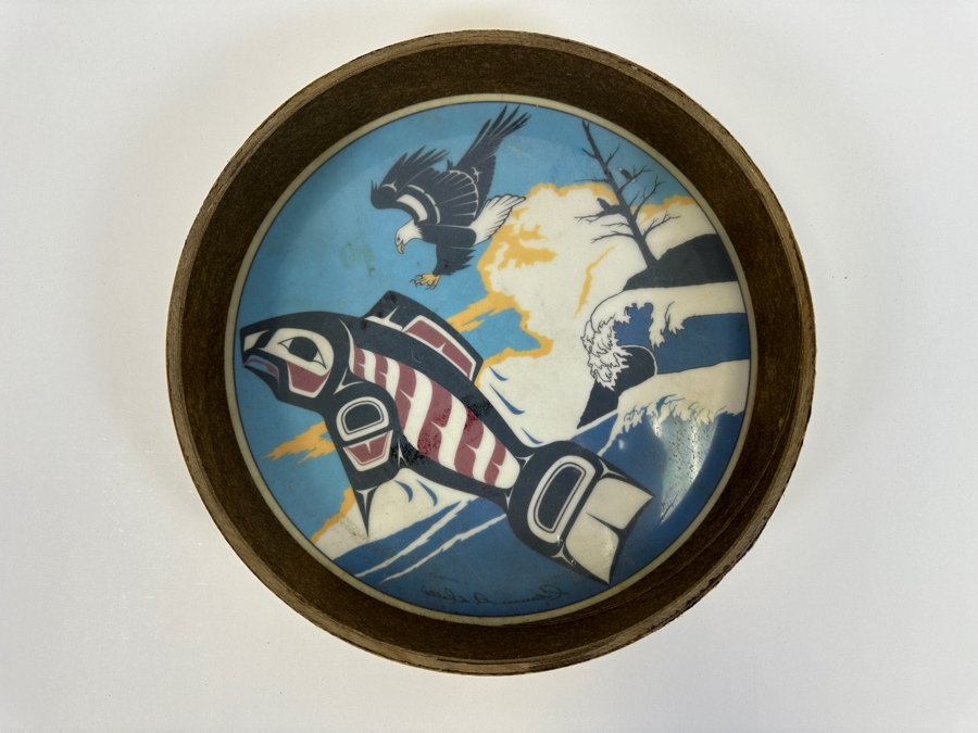 Vintage Clarence A. Wells Haida Native American Hand Drum 11W X 2H [Photo 6]