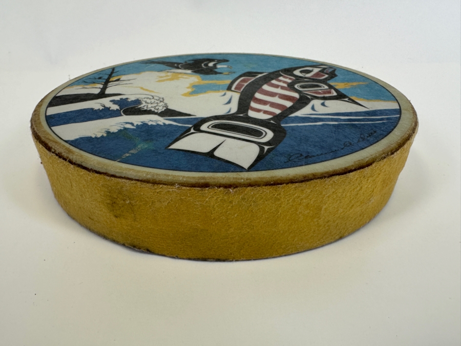 Vintage Clarence A. Wells Haida Native American Hand Drum 11W X 2H [Photo 5]