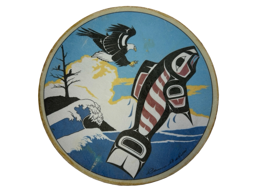Vintage Clarence A. Wells Haida Native American Hand Drum 11W X 2H [Photo 1]