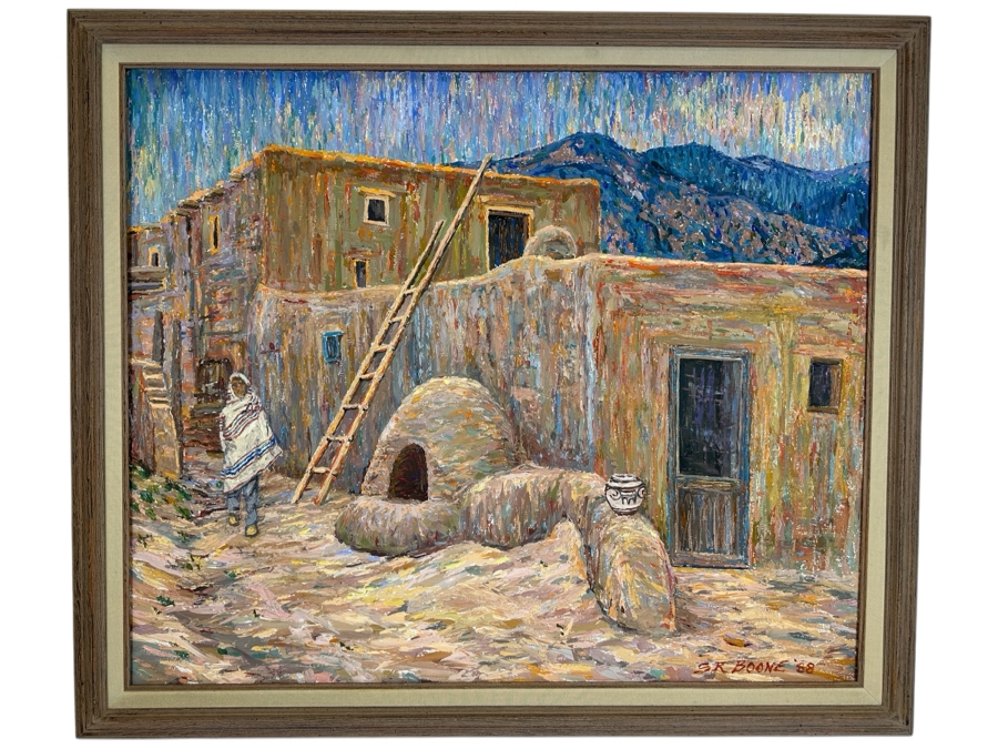 Steven Boone (B. 1952) Original Impressionist Southwest Landscape Oil Painting On Canvas Signed S. R. Boone Dated 1988 36 X 30 Framed 41 X 35.5