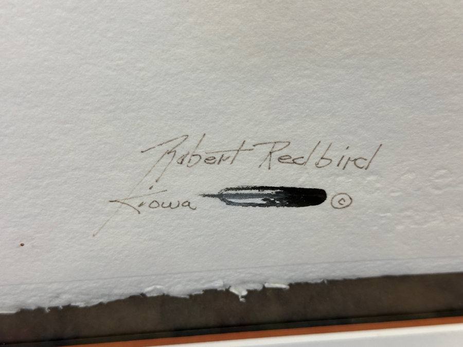 Robert Redbird (1939-2016, Native American) Original Kiowa Culture Painting On Paper 30 X 23 Framed 38.5 X 31.5 [Photo 7]