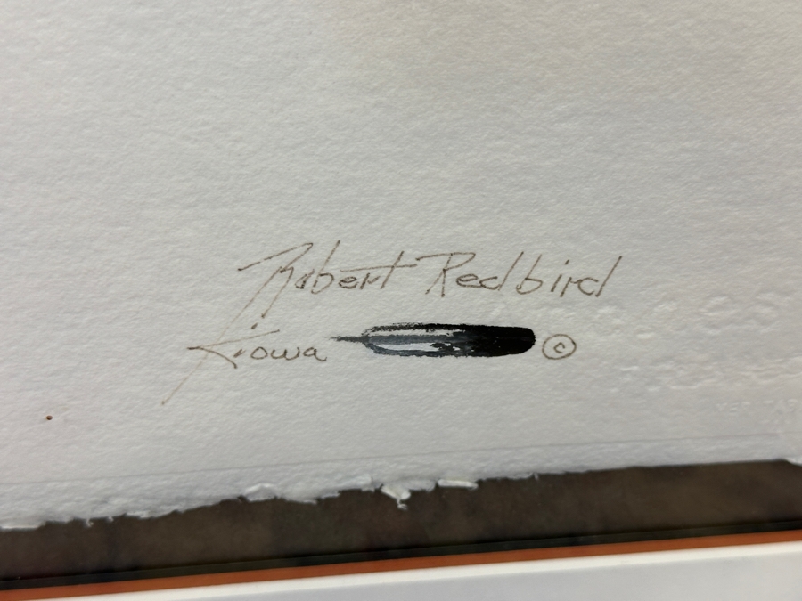 Robert Redbird (1939-2016, Native American) Original Kiowa Culture Painting On Paper 30 X 23 Framed 38.5 X 31.5 [Photo 6]