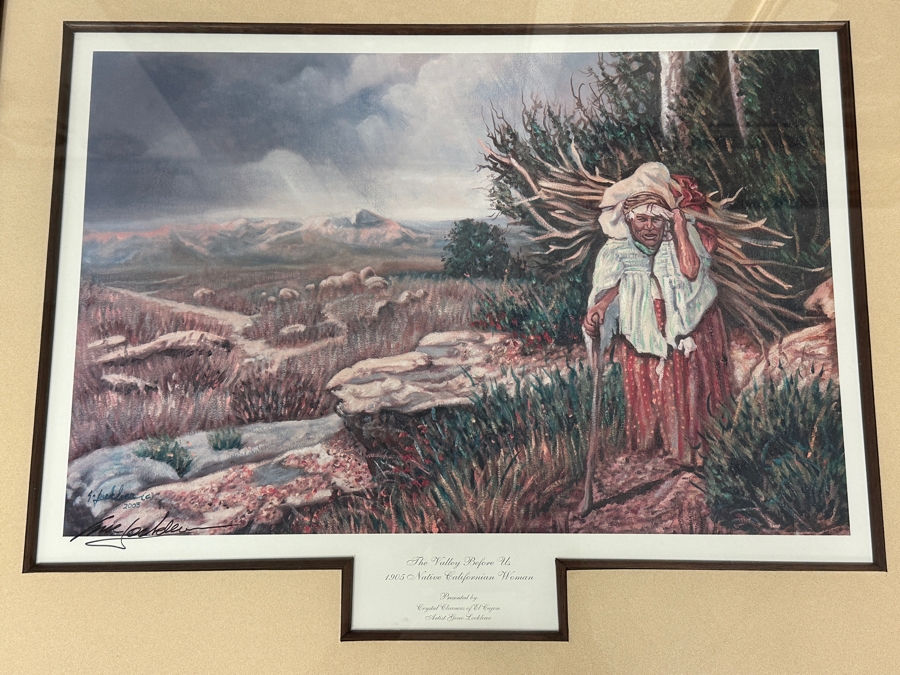 Gene Locklear Hand Signed Print Titled 'The Valley Before Us 1905 Native Californian Woman' 20 X 13.5 Framed 27 X 22