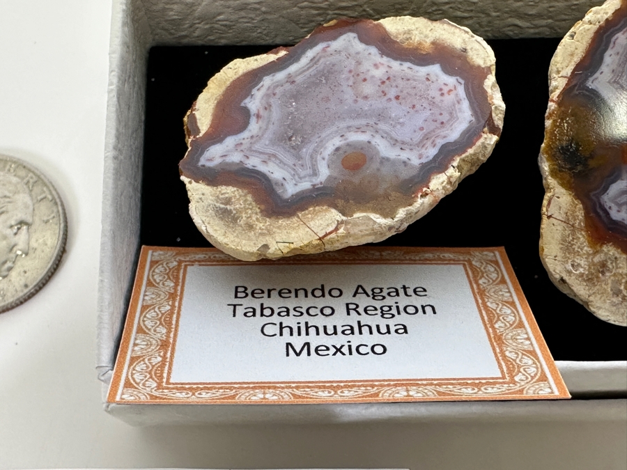 Collection Of Rocks/Crystal From Mexico Including A Geode From The Sonoran Desert, Berendo Agates Form The Tabasco Region Chihuahua Mexico And A Zebra Calcite Crystal [Photo 4]