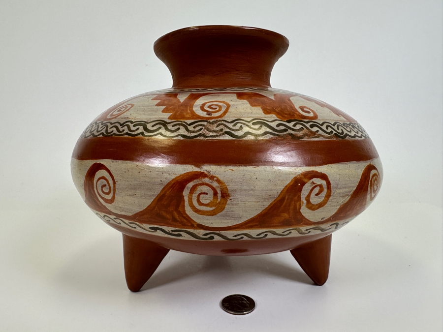 Signed Mexican Tripod Pot Pottery Signed E. M. 9W X 8H [Photo 3]
