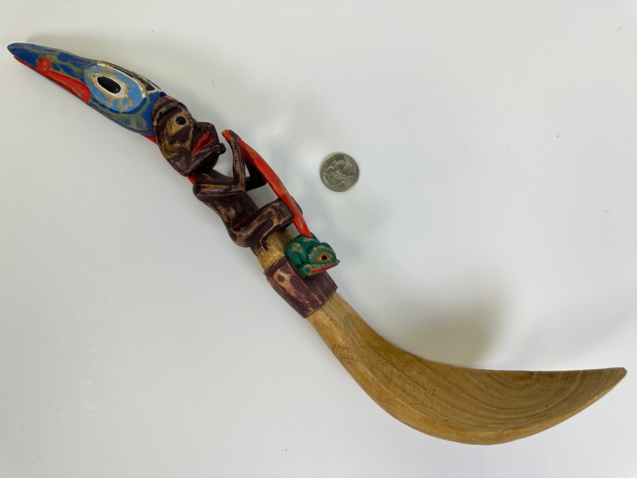 Hand Carved Wooden Polychrome Pacific Northwest Spoon 16L [Photo 2]