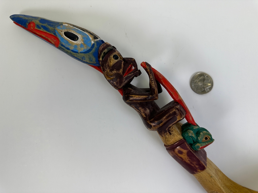 Hand Carved Wooden Polychrome Pacific Northwest Spoon 16L [Photo 3]