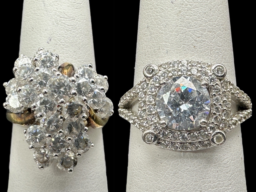 Pair Of Sterling Silver Rings Size 6.75 (L) / Size 7.5 (R) 10.3g [Photo 1]