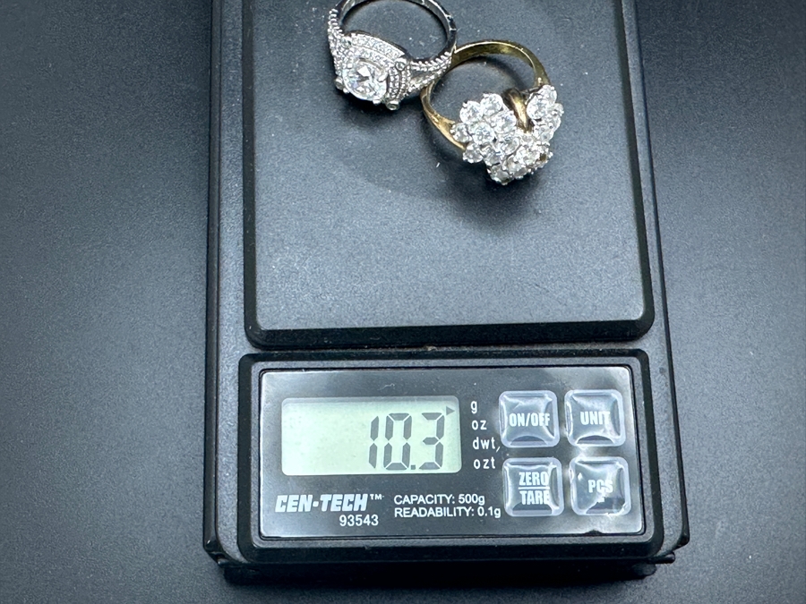 Pair Of Sterling Silver Rings Size 6.75 (L) / Size 7.5 (R) 10.3g [Photo 13]