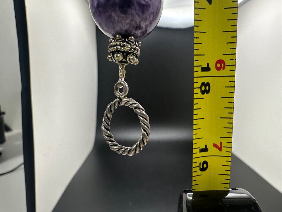 Stunning Chatoyant Charoite 16mm Bead Necklace With Sterling Silver Beads And Clasp 19'L [Photo 6]