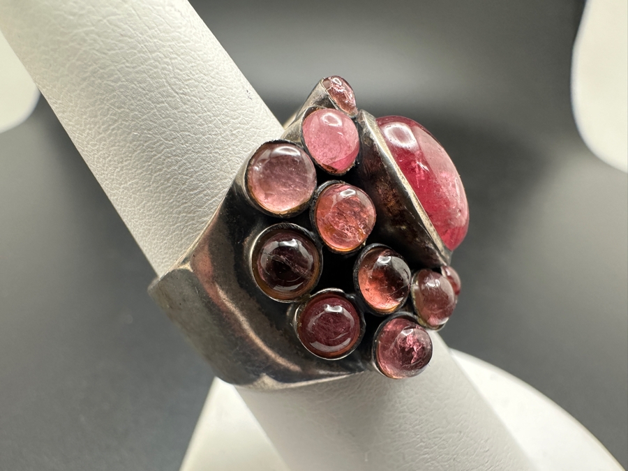 Stunning Sterling Silver Ring With Pink Stones Size 7 13.2g [Photo 3]
