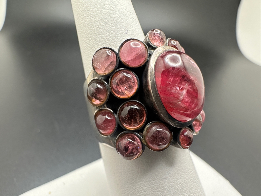Stunning Sterling Silver Ring With Pink Stones Size 7 13.2g [Photo 2]