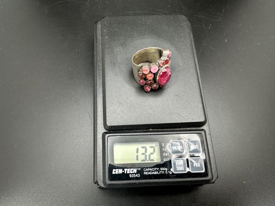 Stunning Sterling Silver Ring With Pink Stones Size 7 13.2g [Photo 9]