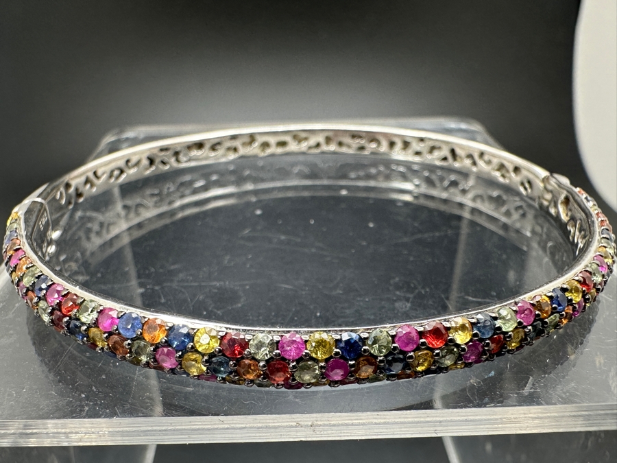 EFFY Multi-Sapphire Pave Bangle Bracelet In Sterling Silver 2.5W 13.3g [Photo 3]