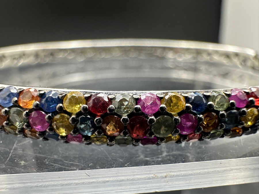 EFFY Multi-Sapphire Pave Bangle Bracelet In Sterling Silver 2.5W 13.3g [Photo 4]