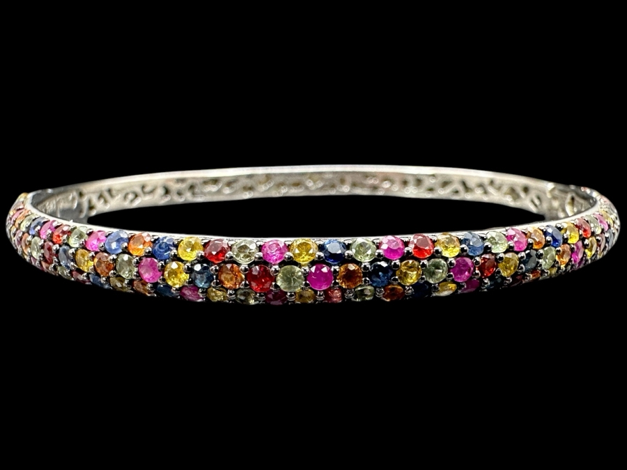 EFFY Multi-Sapphire Pave Bangle Bracelet In Sterling Silver 2.5W 13.3g