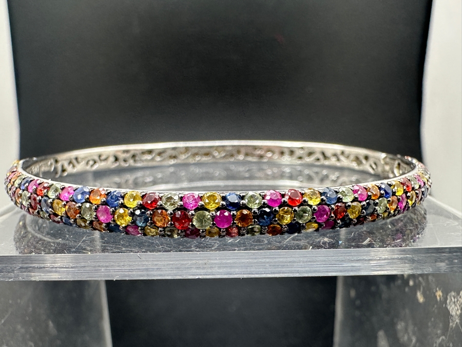 EFFY Multi-Sapphire Pave Bangle Bracelet In Sterling Silver 2.5W 13.3g [Photo 2]
