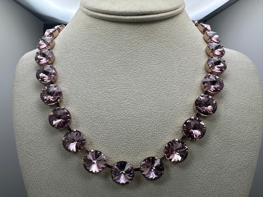 Pink Rivoli Crystal Riviere Necklace By Rebekah Price Designs 18L Retails $195 [Photo 2]
