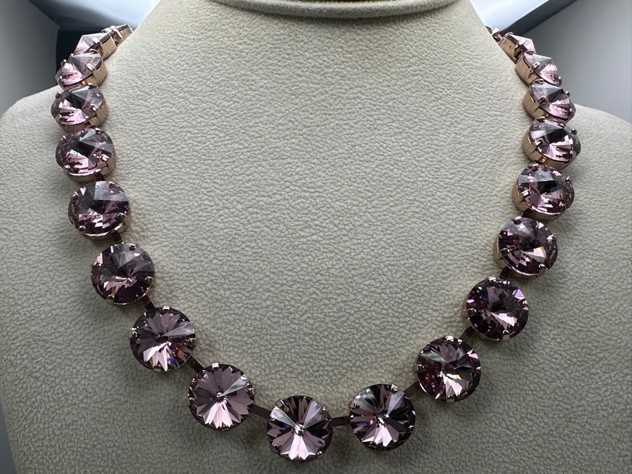 Pink Rivoli Crystal Riviere Necklace By Rebekah Price Designs 18L Retails $195 [Photo 3]