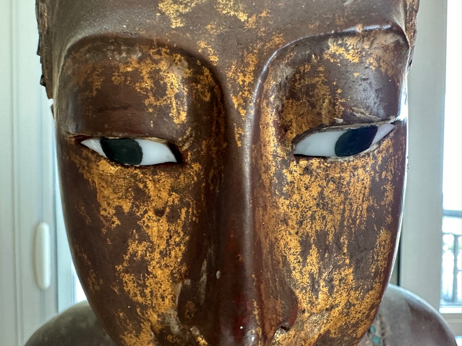 Antique Burmese School Standing Carved Gilded Buddha Sculpture Statue 48H [Photo 13]