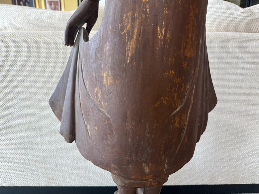 Antique Burmese School Standing Carved Gilded Buddha Sculpture Statue 48H [Photo 7]