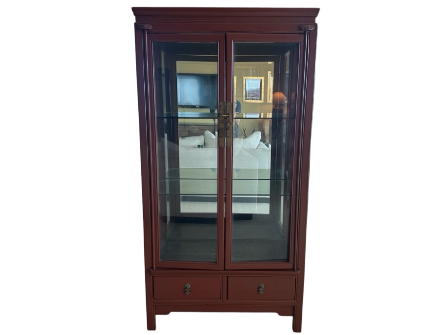 Vintage Chinese Painted Wooden Display Cabinet With Overhead Lighting 36.5W X 19D X 70.5H [Photo 1]