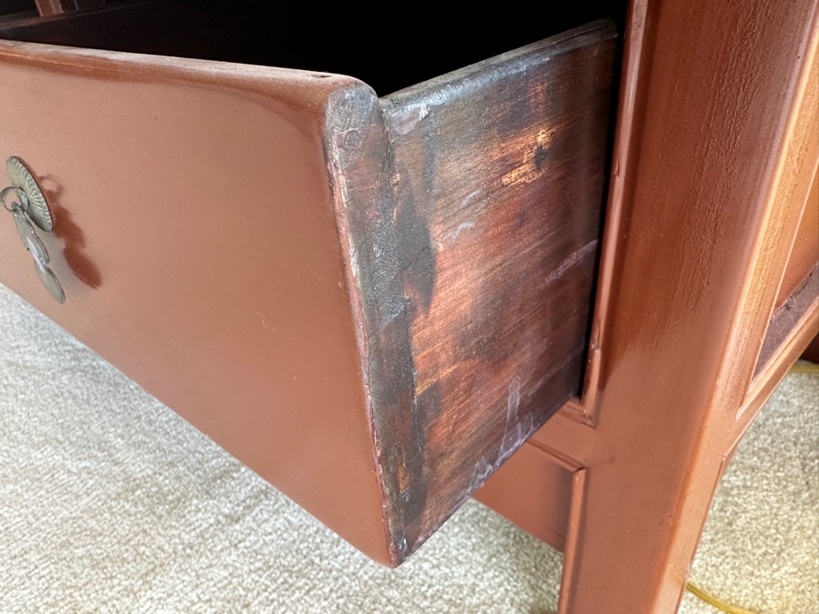 Vintage Chinese Painted Wooden Display Cabinet With Overhead Lighting 36.5W X 19D X 70.5H [Photo 9]