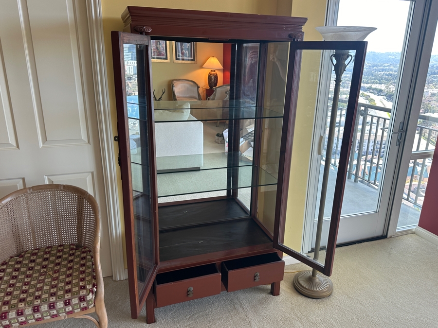 Vintage Chinese Painted Wooden Display Cabinet With Overhead Lighting 36.5W X 19D X 70.5H [Photo 6]