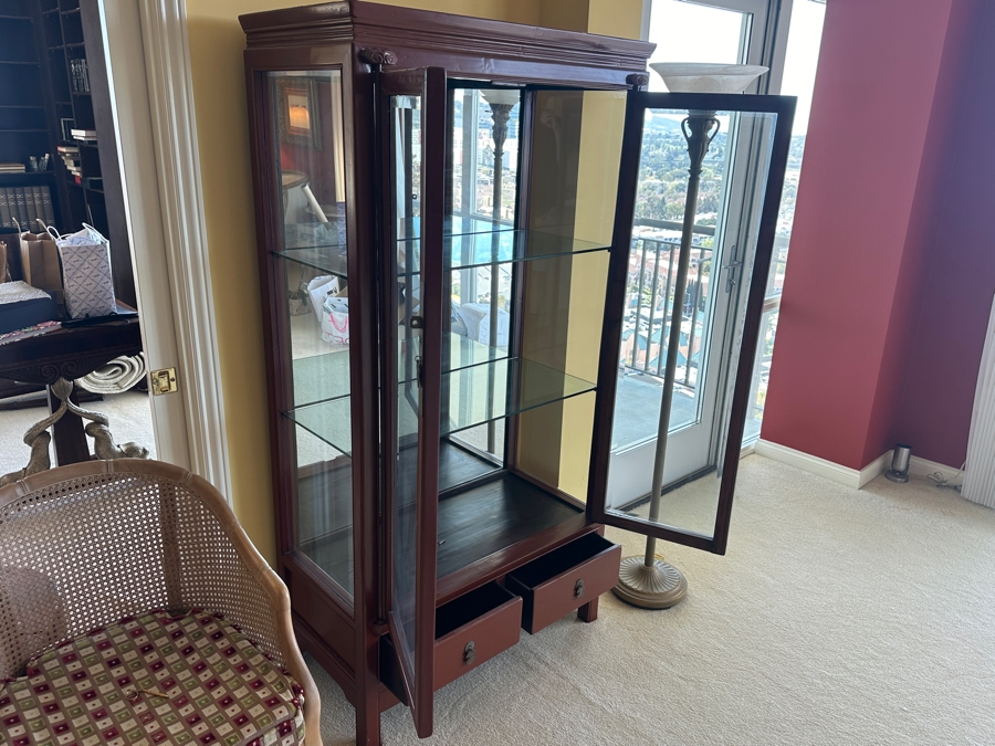 Vintage Chinese Painted Wooden Display Cabinet With Overhead Lighting 36.5W X 19D X 70.5H [Photo 5]