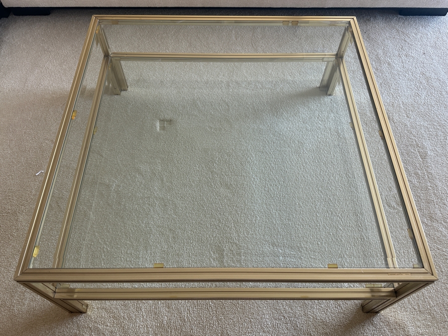 Just Added - Vintage 1970s Pierre Vandel Paris France French 2-Tier Brass/Glass Coffee Table 39.5 X 39.5 X 15H [Photo 4]