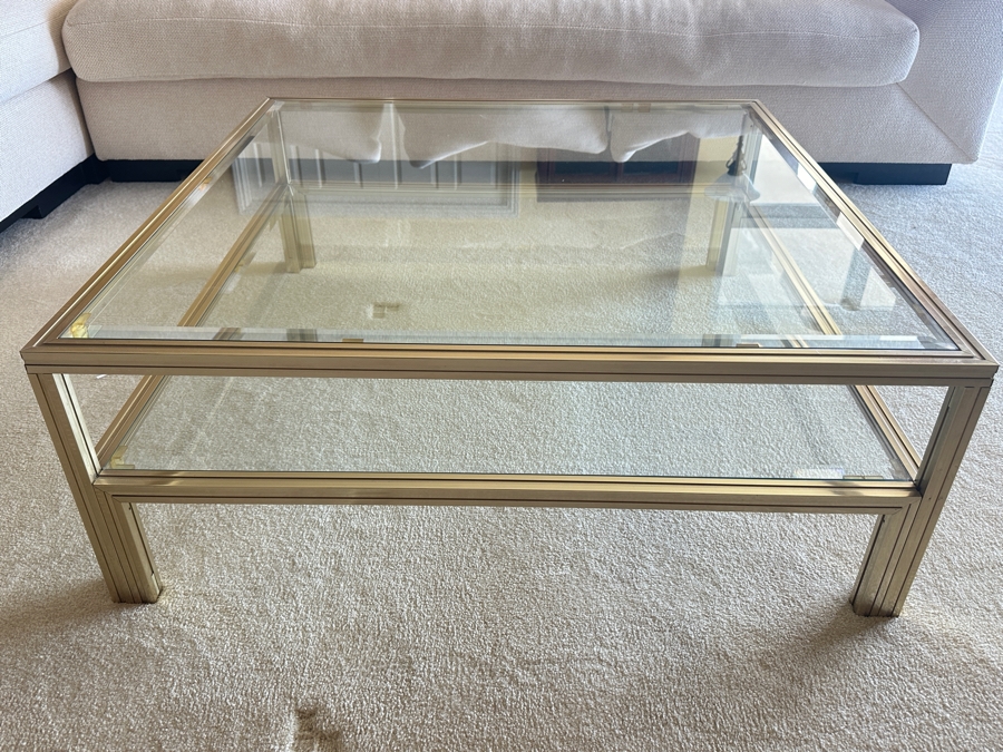 Just Added - Vintage 1970s Pierre Vandel Paris France French 2-Tier Brass/Glass Coffee Table 39.5 X 39.5 X 15H [Photo 3]