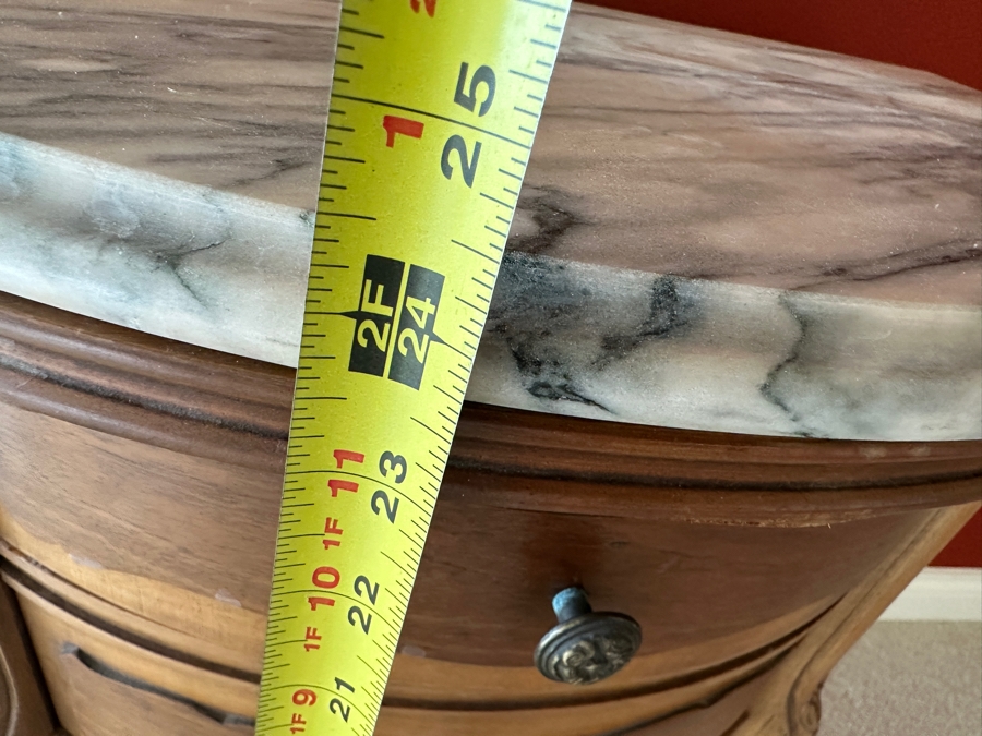 Louis XV Style Marble Top Petite Commode Side Demilune 2-Drawer Table 24W X 14D X 24.5H [Photo 8]