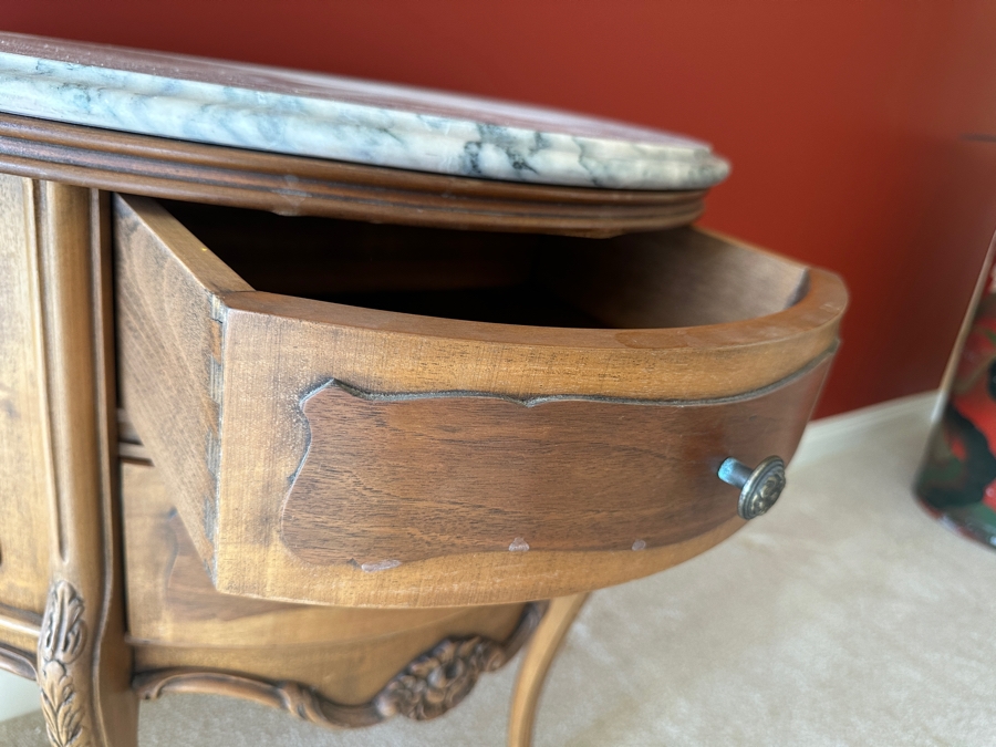 Louis XV Style Marble Top Petite Commode Side Demilune 2-Drawer Table 24W X 14D X 24.5H [Photo 4]