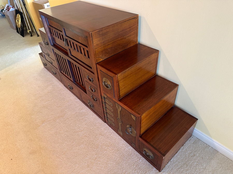 Stunning Vintage Japanese Step Tansu Chest Cabinet With Metal Hardware Two Sided 83W X 18D X 35.5H [Photo 10]