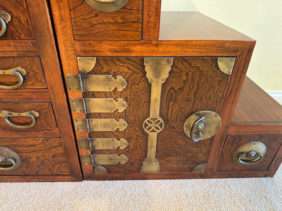 Stunning Vintage Japanese Step Tansu Chest Cabinet With Metal Hardware Two Sided 83W X 18D X 35.5H [Photo 7]