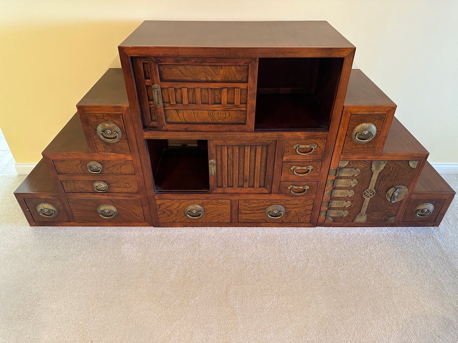 Stunning Vintage Japanese Step Tansu Chest Cabinet With Metal Hardware Two Sided 83W X 18D X 35.5H [Photo 11]